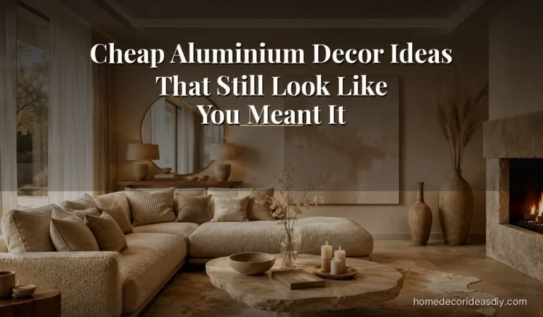 Warm beige living room with a cream sofa, tall floor vases and soft light, overlaid with the title Cheap Aluminium Decor Ideas That Still Look Like You Meant It.