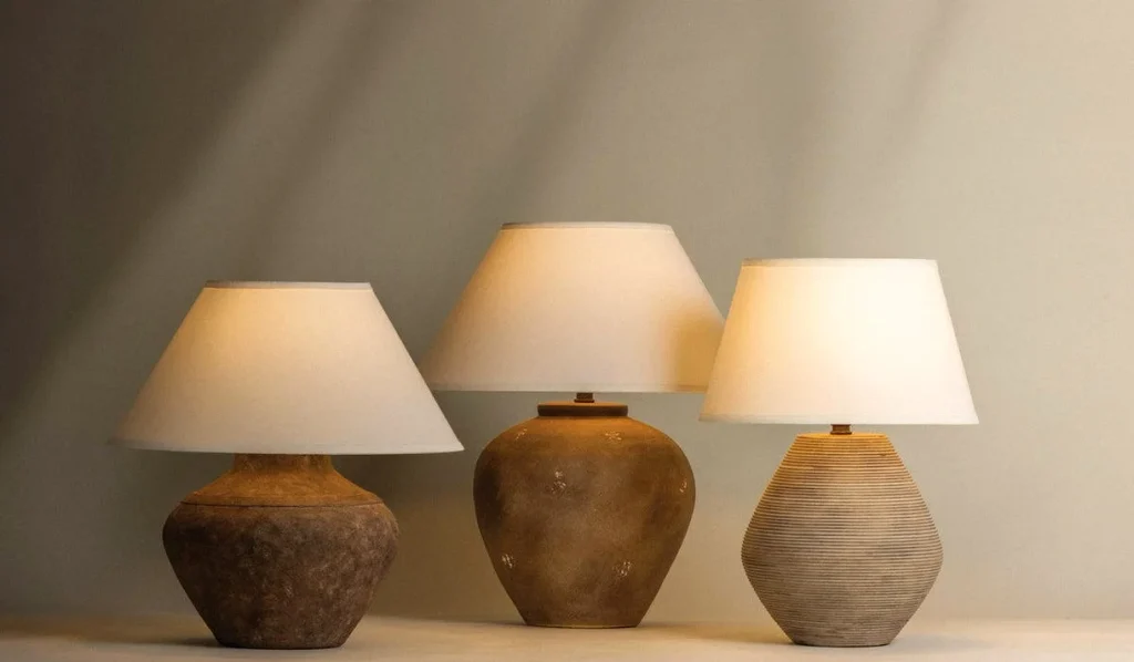 Ceramic lamp bases with linen shades thrift store home decor ideas for lighting