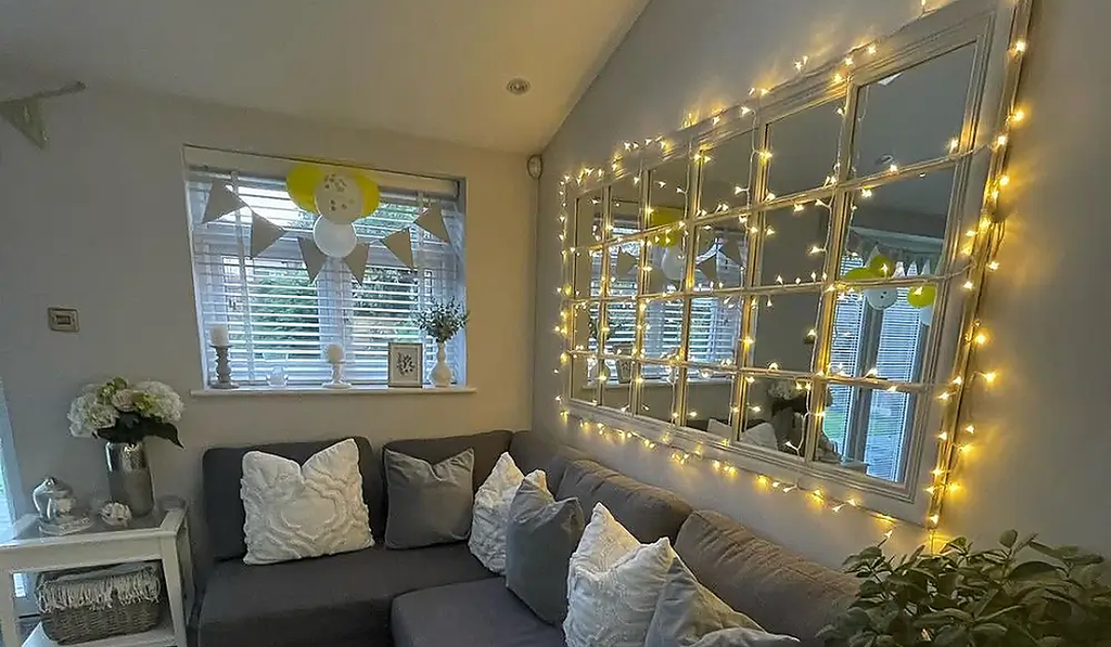 Mirror with warm fairy lights for home decor for birthday party backdrop