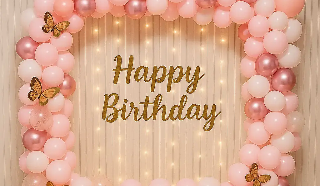Elegant pink balloon frame wall backdrop for home decor for birthday celebration