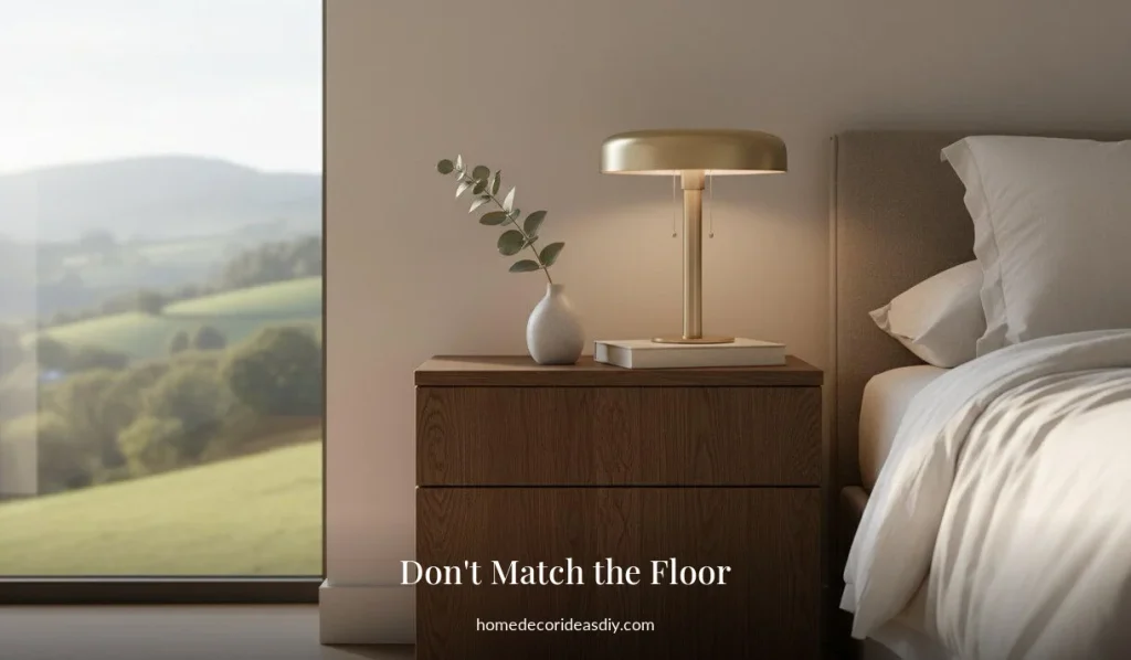 Light wood nightstand ideas using contrast instead of matching the floor