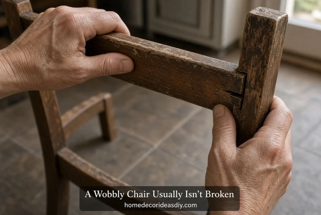 Upcycle old chair ideas checking a loose mortise and tenon joint on a wooden dining chair