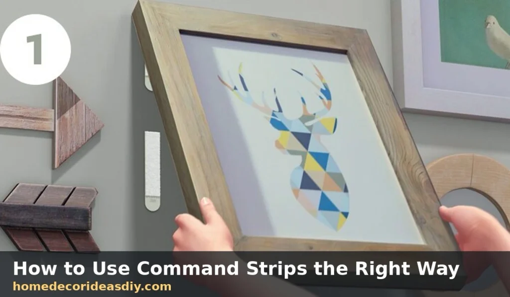 Renter Friendly Wall Decor tip pressing a picture frame onto Command strips for a secure hold