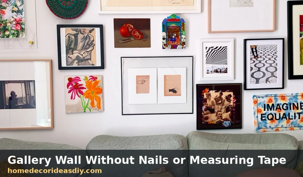 Renter Friendly Wall Decor gallery wall mixed frames hung with adhesive strips, no nail holes