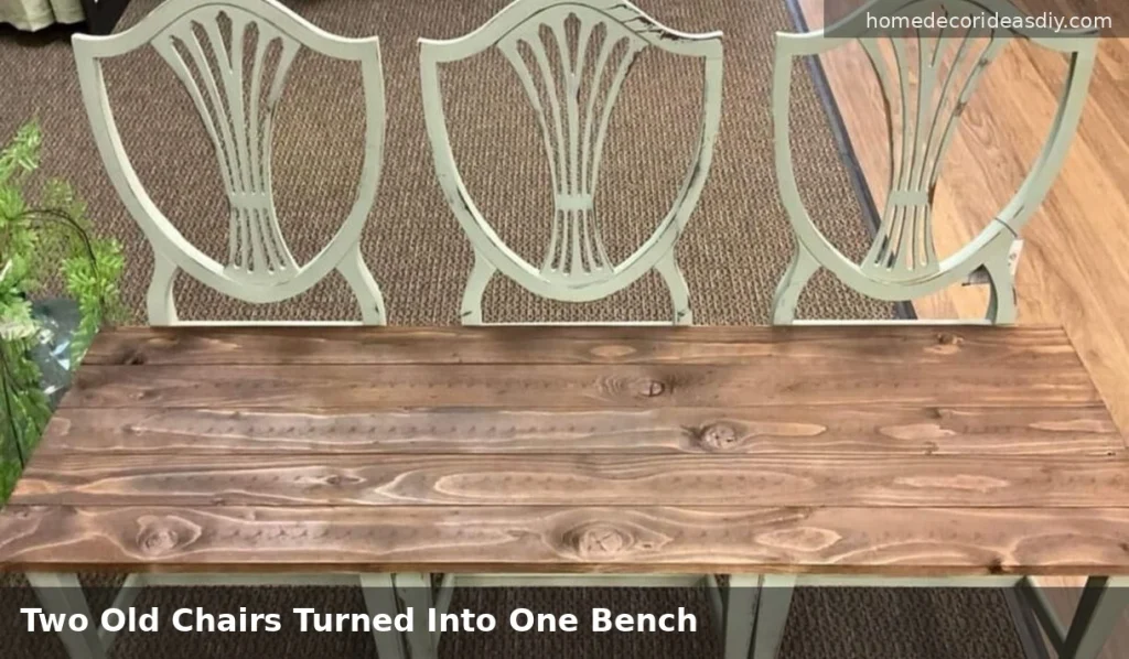 DIY bench from old dining chairs with wooden seat board