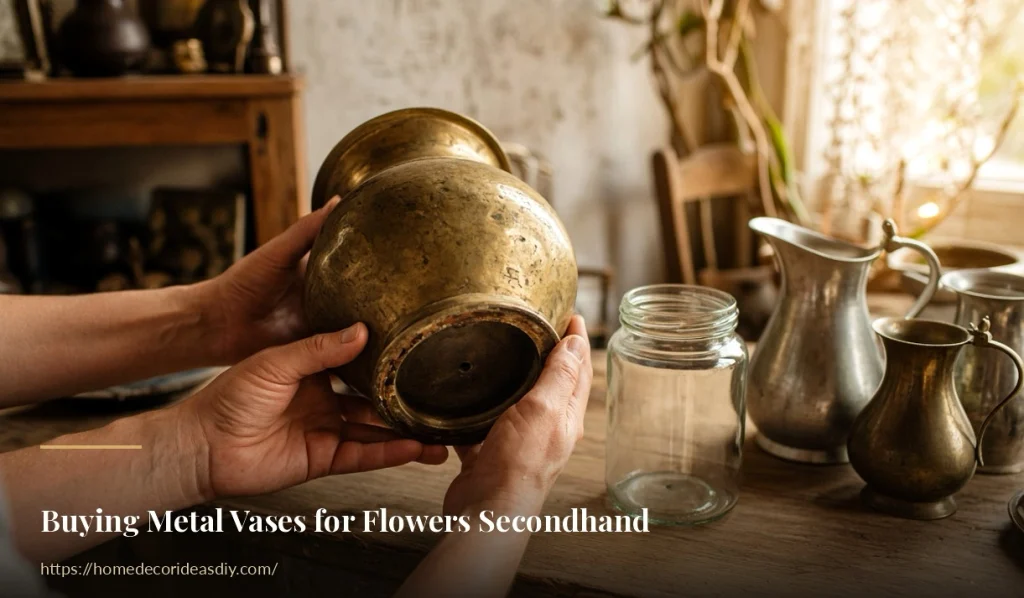 Checking the base of secondhand metal vases for flowers before adding a glass liner