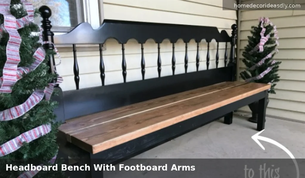 DIY bench from old headboard and footboard with wooden seat
