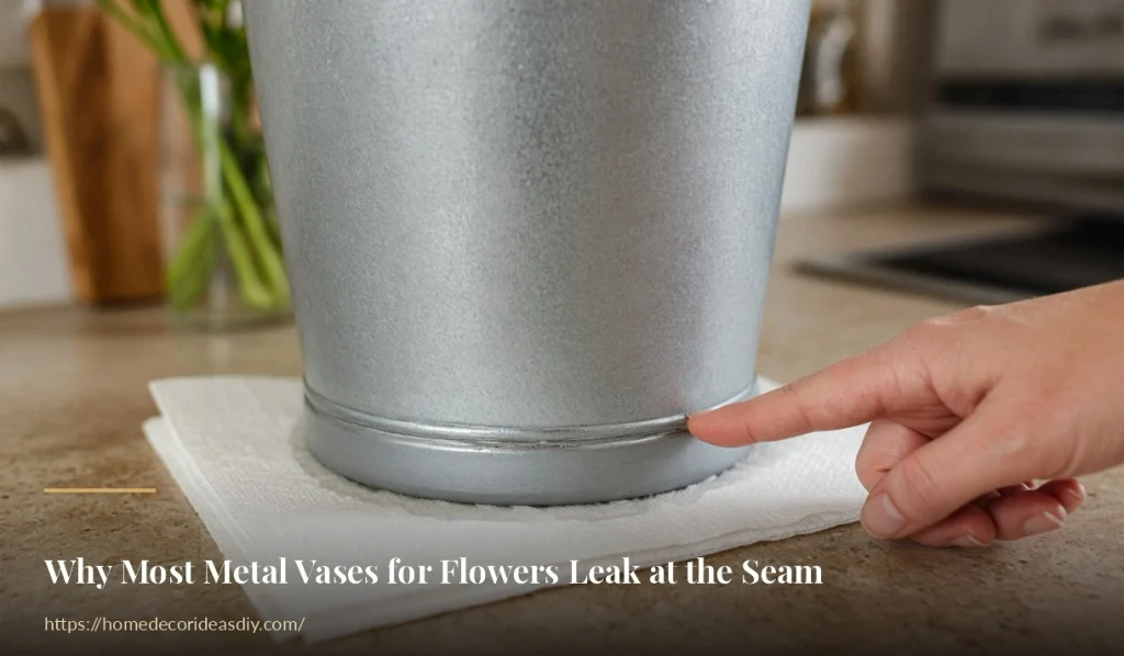 Metal vases for flowers leaking at the base seam on kitchen paper
