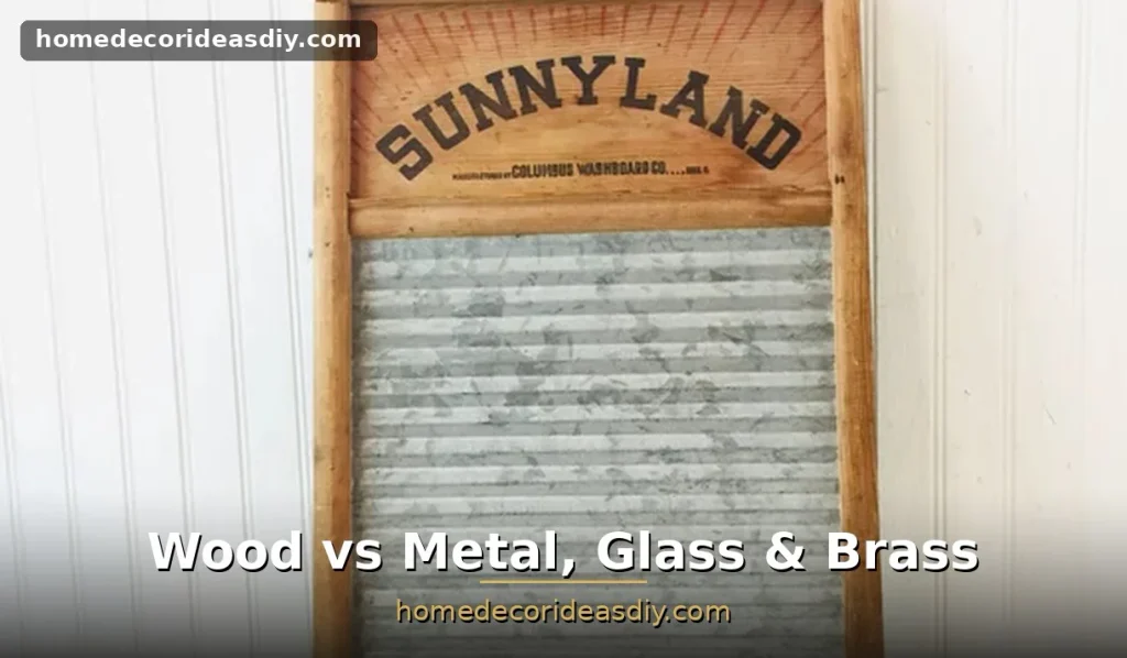 Wooden washboard with corrugated metal ridges by Columbus Washboard Co.