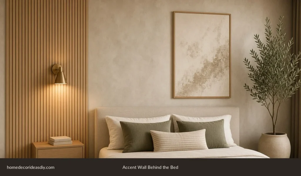 How to decorate your bedroom with a wood slat accent wall behind the bed