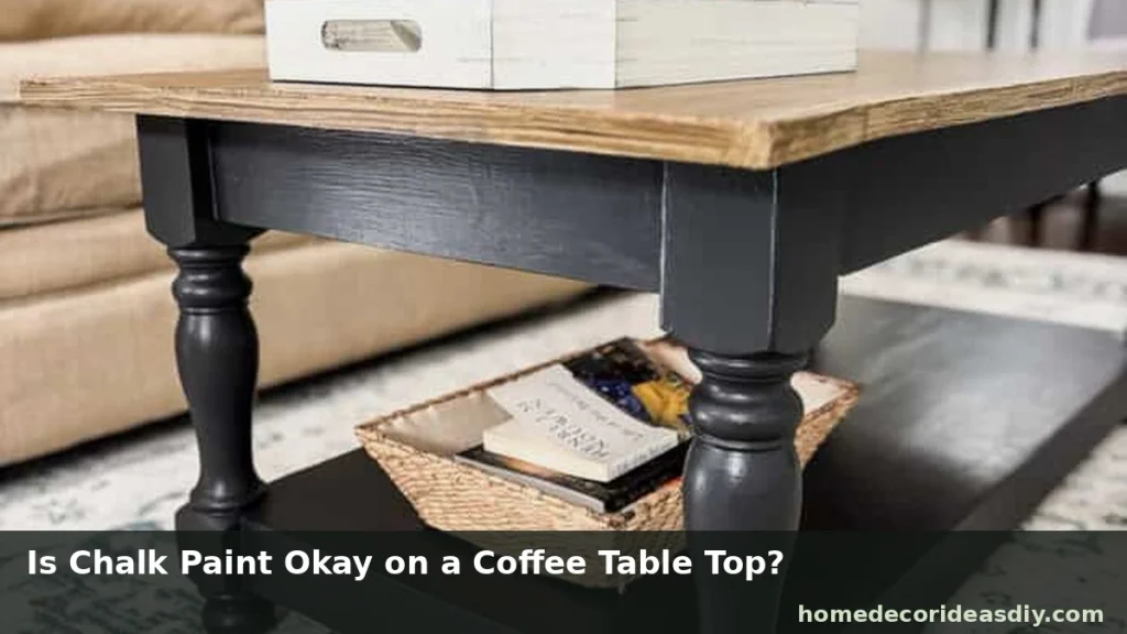 DIY Coffee Table Makeover with black chalk painted legs and natural sealed wood top
