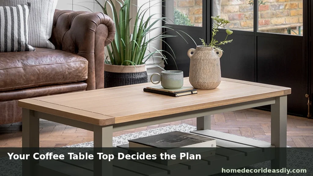 DIY Coffee Table Makeover first step checking solid wood vs veneer vs laminate table top