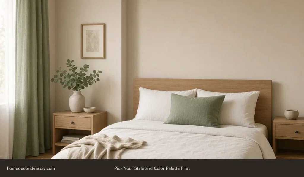 how to decorate your bedroom with a beige, cream and sage colour palette