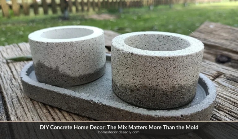 DIY concrete home decor tea light holders on a handmade tray, showing why mix quality matters more than the mold