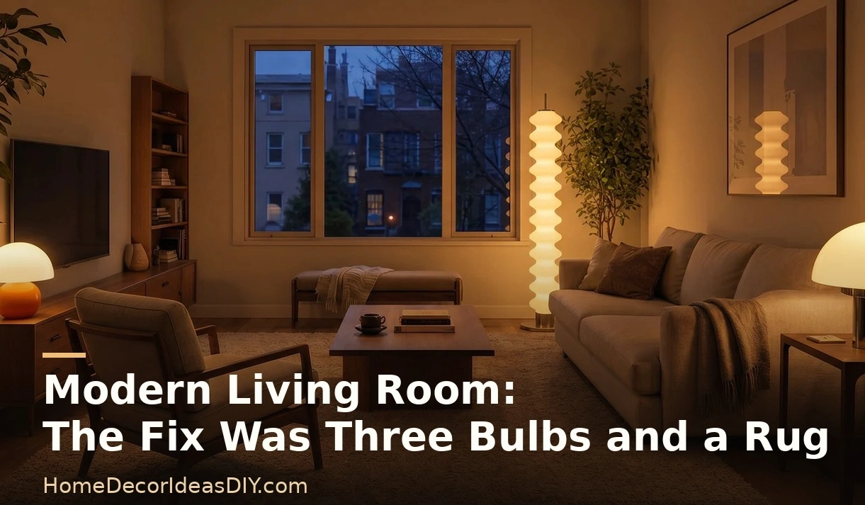 Modern Living Room: The Fix Was Three Bulbs and a Rug