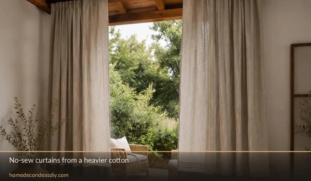 Heavy linen-blend curtain panels hanging with weight instead of thin quilting cotton