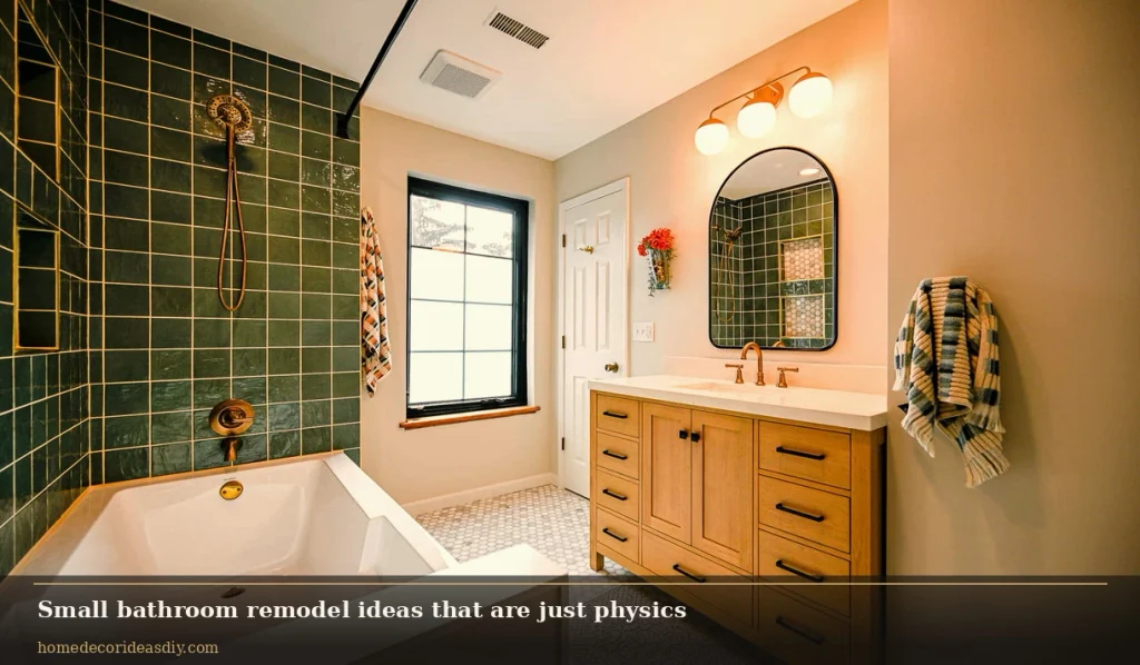 Small bathroom remodel with glass shower, wood vanity and warm vanity light