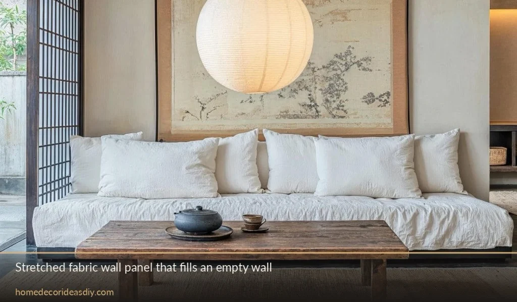 Large fabric panel stretched over a board to fill a blank living-room wall