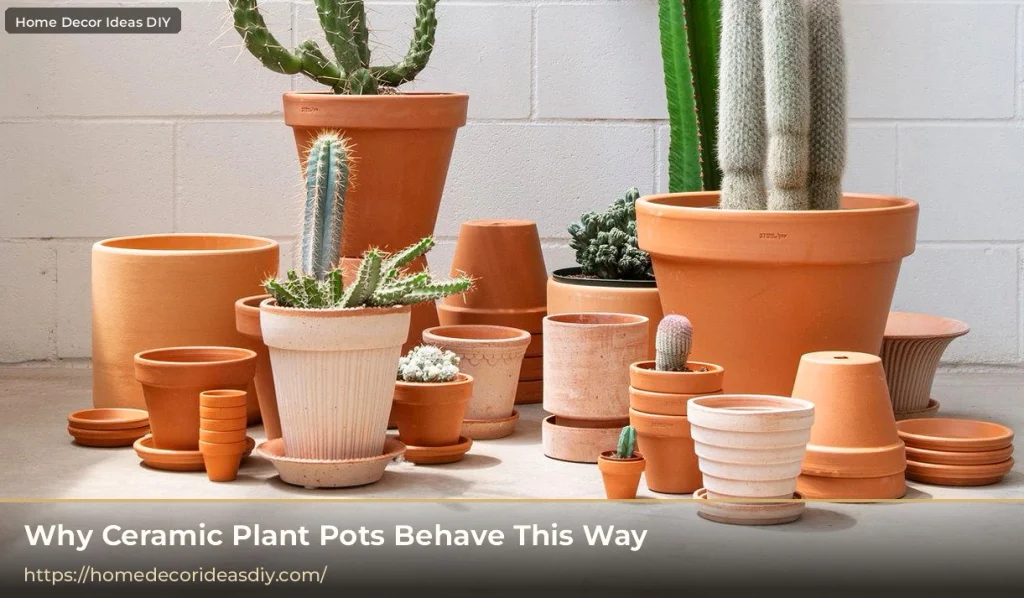 Terracotta and glazed ceramic plant pots with saucers showing how different clay pots hold moisture
