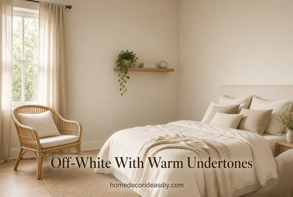 Best Colors for a Small Bedroom using creamy off-white with warm undertones.