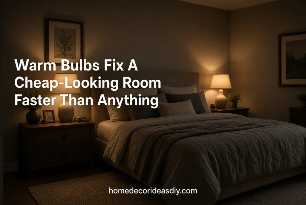 DIY Bedroom Decor Ideas for Adults using warm 2700K bulbs in lamps for a softer bedroom look.