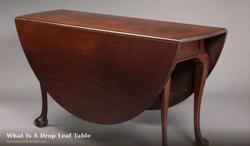 Drop leaf table with one leaf down and one leaf up.